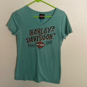 Medium green Harley Davidson v-neck T-shirt